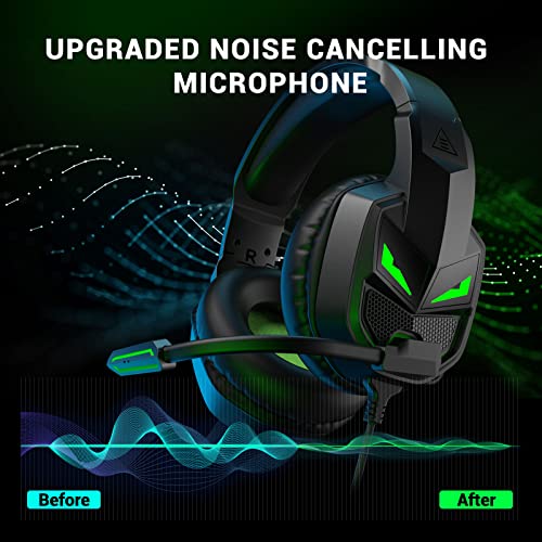 EKSA E7000 Fenrir Gaming Wired On Ear Headset for Xbox One, PS4, PC, PS5, Mobile Devices - Gaming Headphones with Noise Cancelling Microphone, Comfortable Ear Pads, 50 mm Drivers (black green) - Image 2