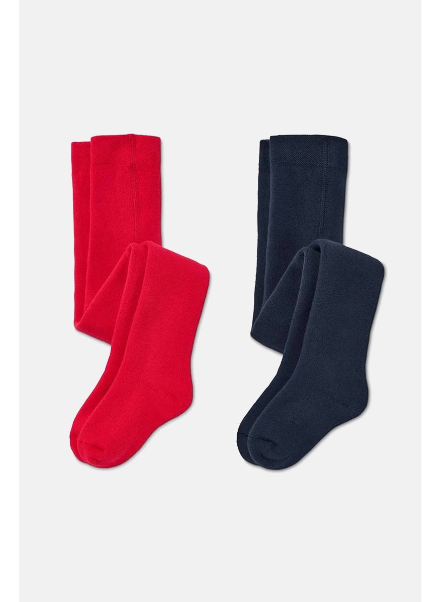 Tchibo Kid Girls 2 Pieces Thermal Tights, Red and Navy  - Image 2