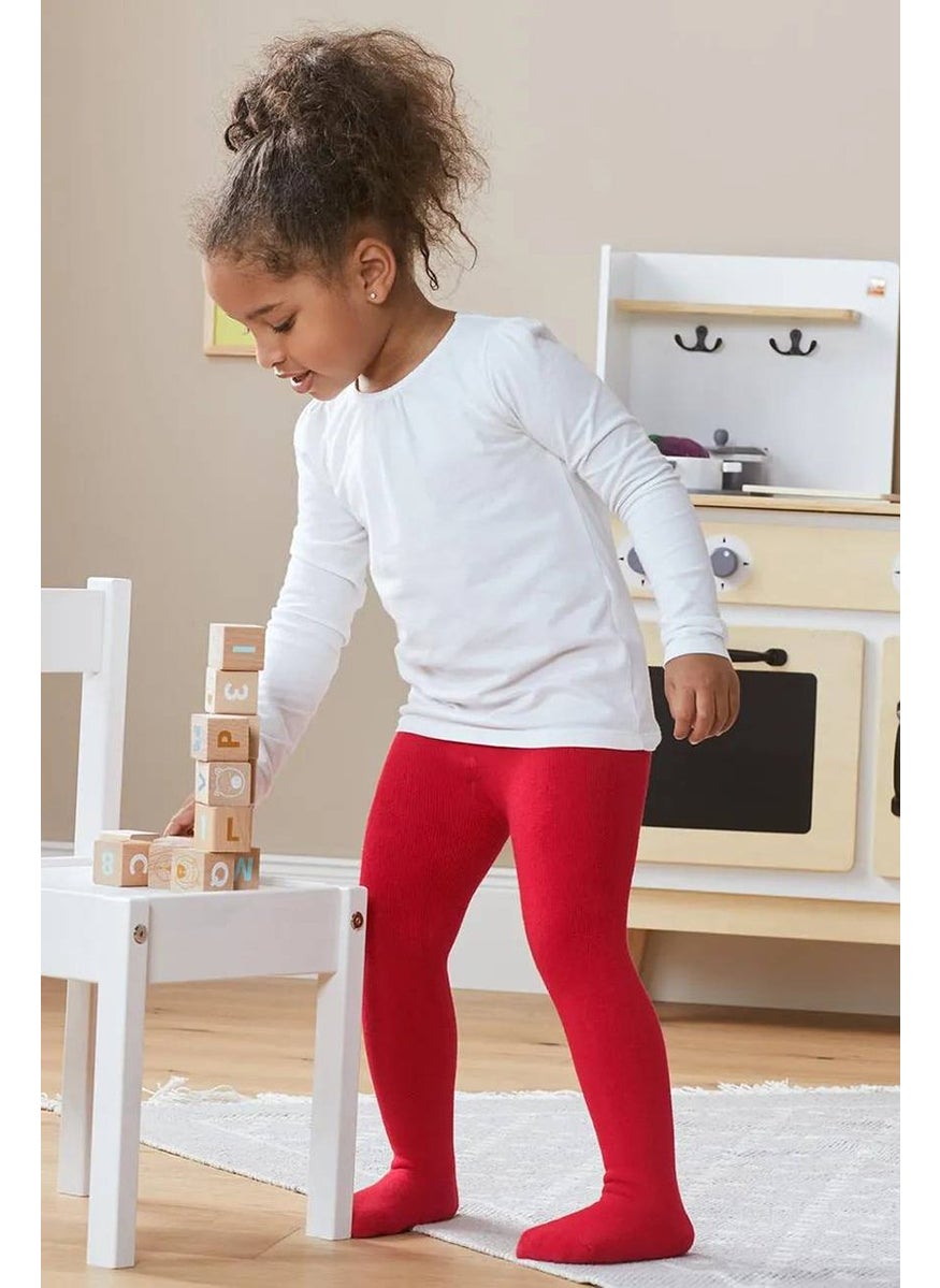 Tchibo Kid Girls 2 Pieces Thermal Tights, Red and Navy  - Image 1