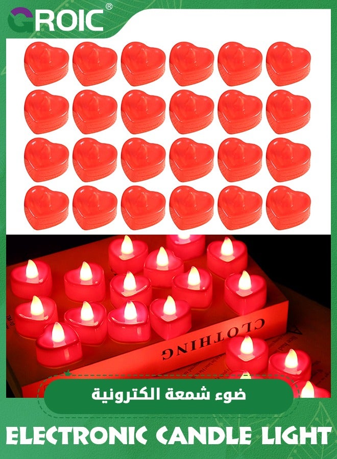 GROIC 24 Pieces Red Flameless LED Candles,Flameless Flickering Candles Electric Battery Operated LED Tea Light Sets,Heart LED Candles for Decoration Wedding Party,Party Supplies - Image 1