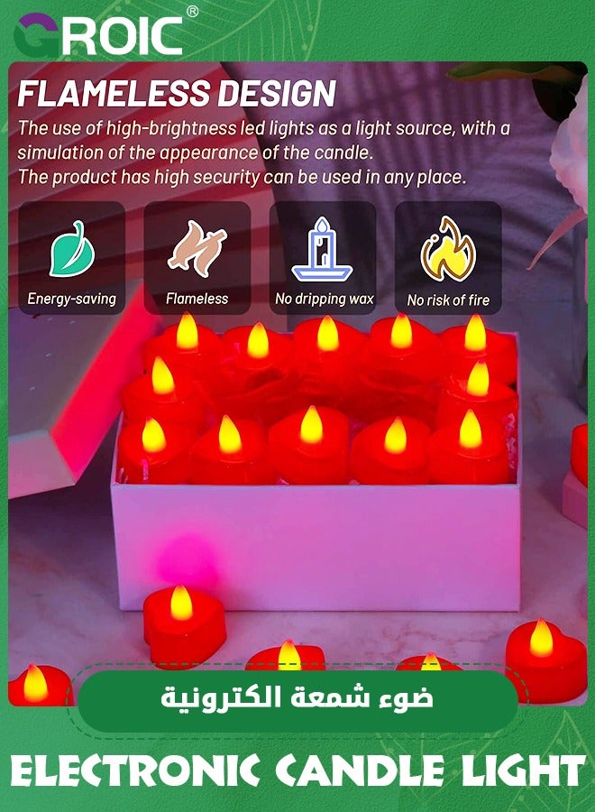 GROIC 24 Pieces Red Flameless LED Candles,Flameless Flickering Candles Electric Battery Operated LED Tea Light Sets,Heart LED Candles for Decoration Wedding Party,Party Supplies - Image 2