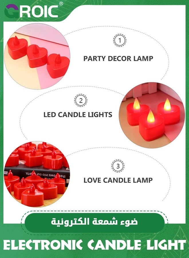GROIC 24 Pieces Red Flameless LED Candles,Flameless Flickering Candles Electric Battery Operated LED Tea Light Sets,Heart LED Candles for Decoration Wedding Party,Party Supplies - Image 3