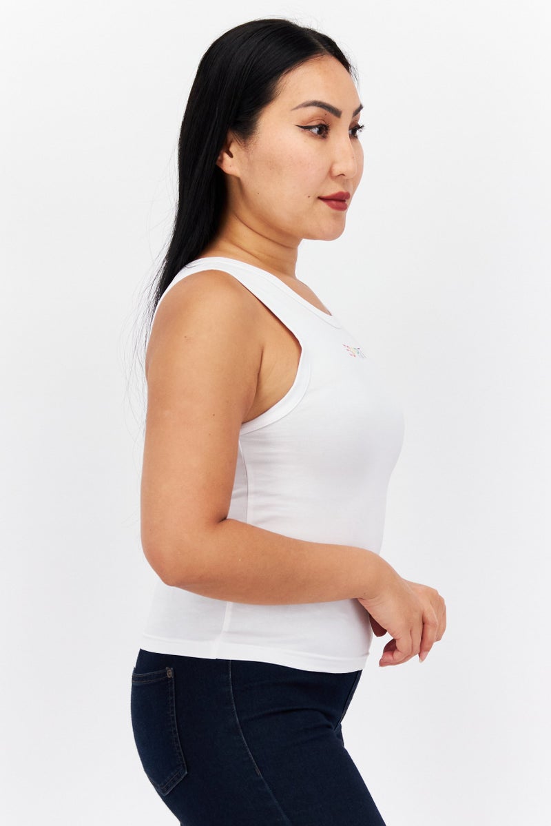 Esprit x Rest and Recreation Women Round Neck Sleeveless Brand Logo Tank Top, White - Image 3