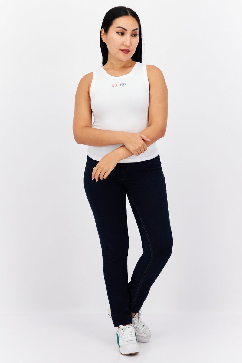 Esprit x Rest and Recreation Women Round Neck Sleeveless Brand Logo Tank Top, White - Image 2