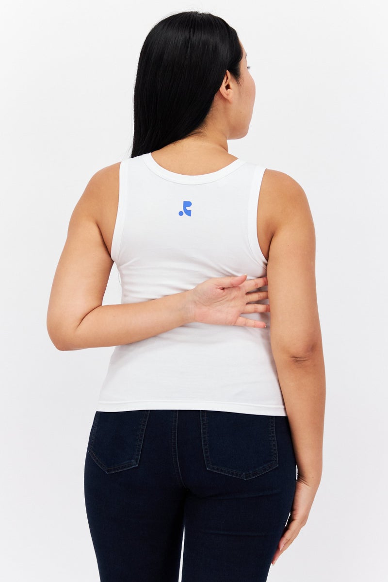 Esprit x Rest and Recreation Women Round Neck Sleeveless Brand Logo Tank Top, White - Image 4