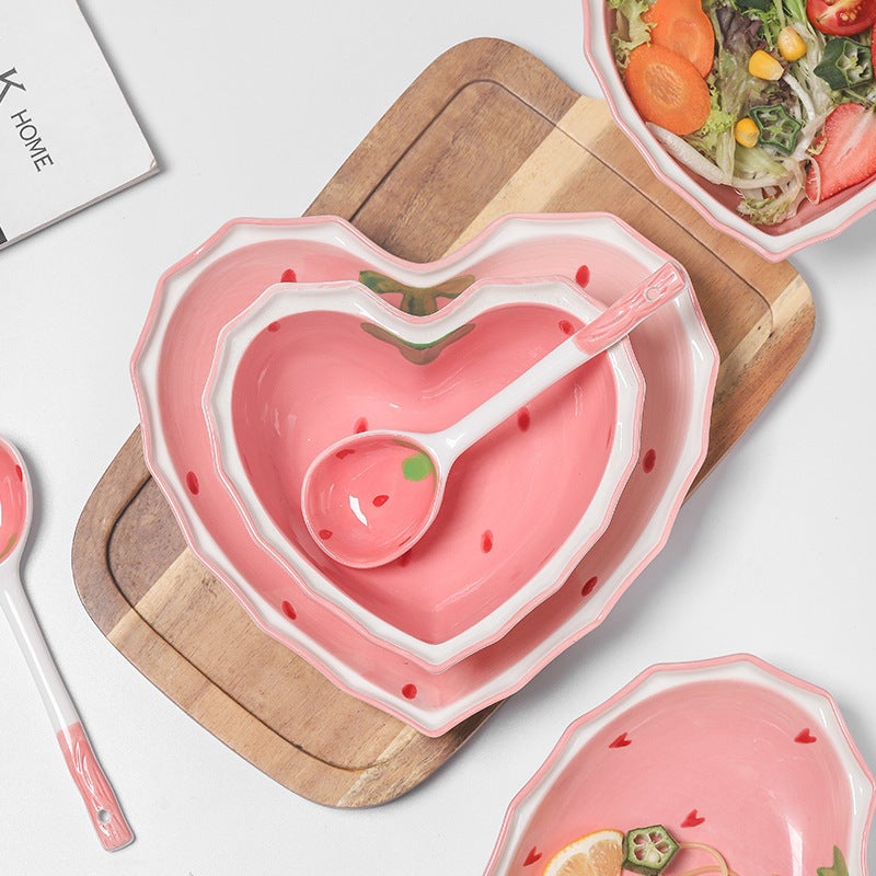 Dining Ware Set Strawberry Pattern - Durable Safe Material Complete Bowl Spoon Plate Set for Daily Dining Home Table Setting Gift Occasions - Image 2