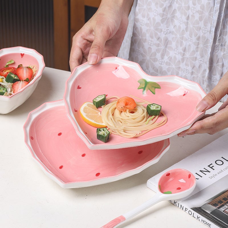 Dining Ware Set Strawberry Pattern - Durable Safe Material Complete Bowl Spoon Plate Set for Daily Dining Home Table Setting Gift Occasions - Image 3