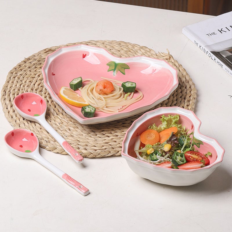 Dining Ware Set Strawberry Pattern - Durable Safe Material Complete Bowl Spoon Plate Set for Daily Dining Home Table Setting Gift Occasions - Image 5