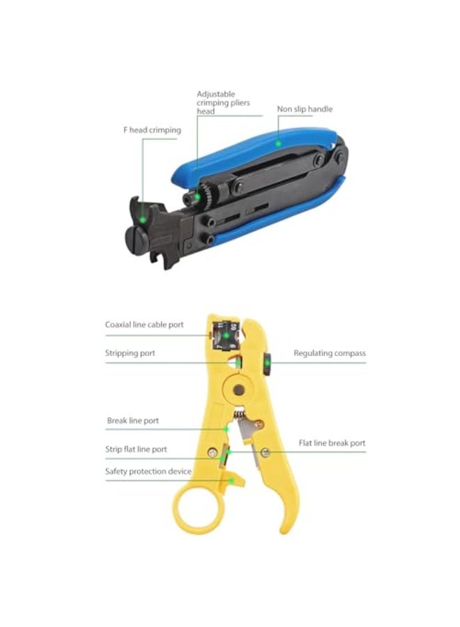 ViaGasaFamido Coaxial Compression Tool, Wire Stripper Tool Steel Quick Stripping Professional Coax Cable Crimper Kit for Indoor  - Image 2