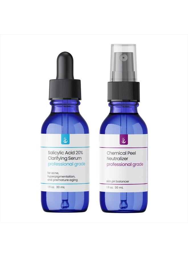 PURE ORIGINAL INGREDIENTS Pure Original Ingredients Salicylic Acid 20% Solution with Neutralizer (30 mL each), Professional Grade, Treats Acne, Hyper-Pigmentation, & Premature Aging, Neutralizer Balances Skin's pH - Image 1