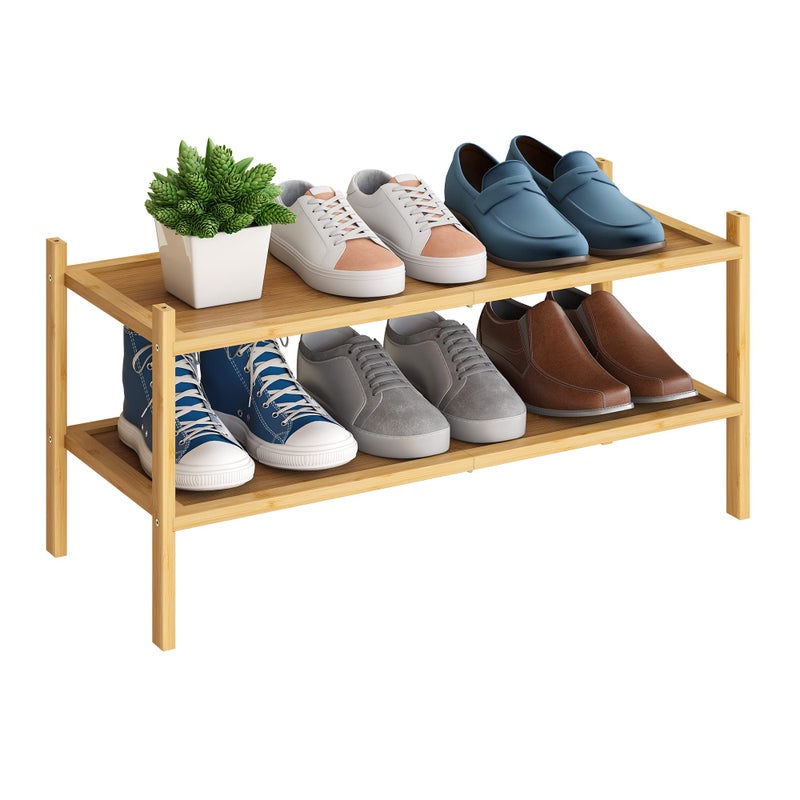 BMOSU 2Tier Bamboo Shoe Rack Premium Stackable Shoe Shelf Storage Organizer for Hallway Closet Living Room Entryway OrganizerNatural