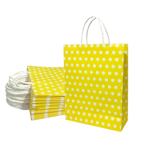 Aakriti Paper Gift Bags with Handles Polka Dot Paper Party Favor Bags for Kid’s Birthday Baby Shower Wedding Festivals Holiday Party (10 x8x3 Inch (Pack of 10), Gift Bags Polka Dot Yellow) - Image 1