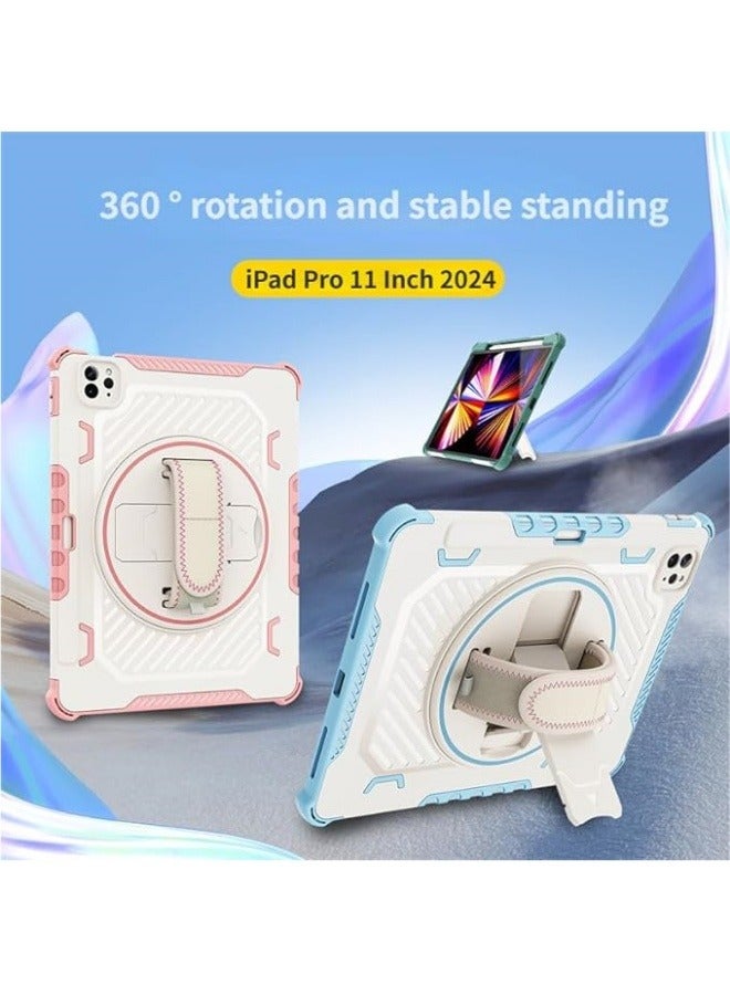 حافظة للأطفال متوافقة مع iPad Pro 11 بوصة 2024 (الجيل الخامس)، حزام كتف، حزام يد، وقف دوار للأطفال، غطاء مضاد للصدمات لـ iPad Pro 11. - Image 4