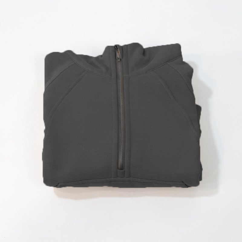 Generic Yoga clothes autumn and winter New short womens sports half zipper hoodie fleece outdoor running quick-drying coat Graphite gray 039 half zipper sweatshirt 