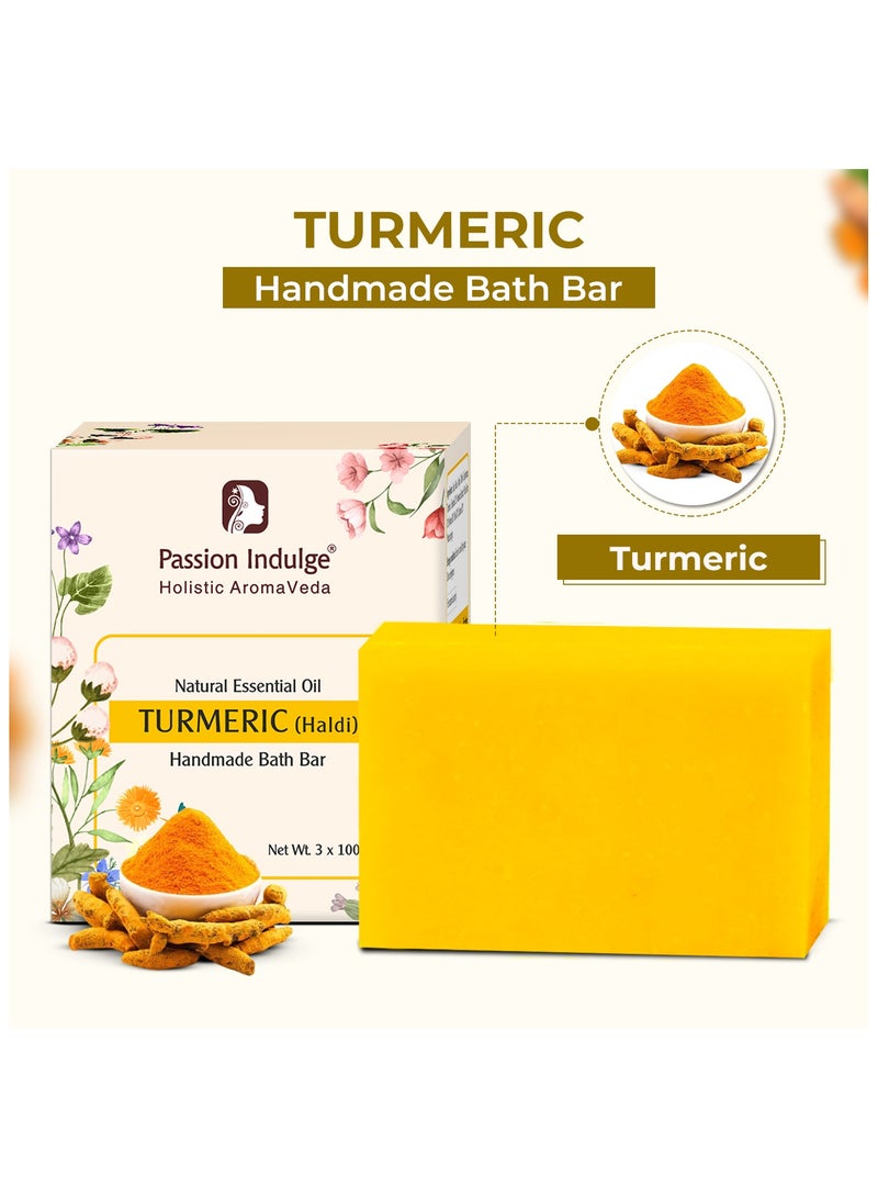 passion indulge صابون يدوي الصنع بالأيورفيدا من Passion Indulge - مجموعة الكركم وخشب الصندل | زيت أساسي | نباتي | لجميع أنواع البشرة | عبوة من 6 - Image 2