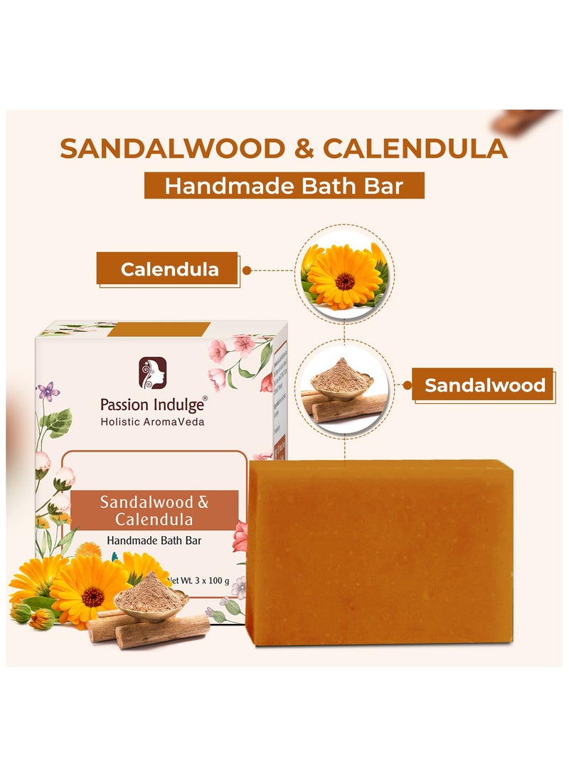 passion indulge صابون يدوي الصنع بالأيورفيدا من Passion Indulge - مجموعة الكركم وخشب الصندل | زيت أساسي | نباتي | لجميع أنواع البشرة | عبوة من 6 - Image 3