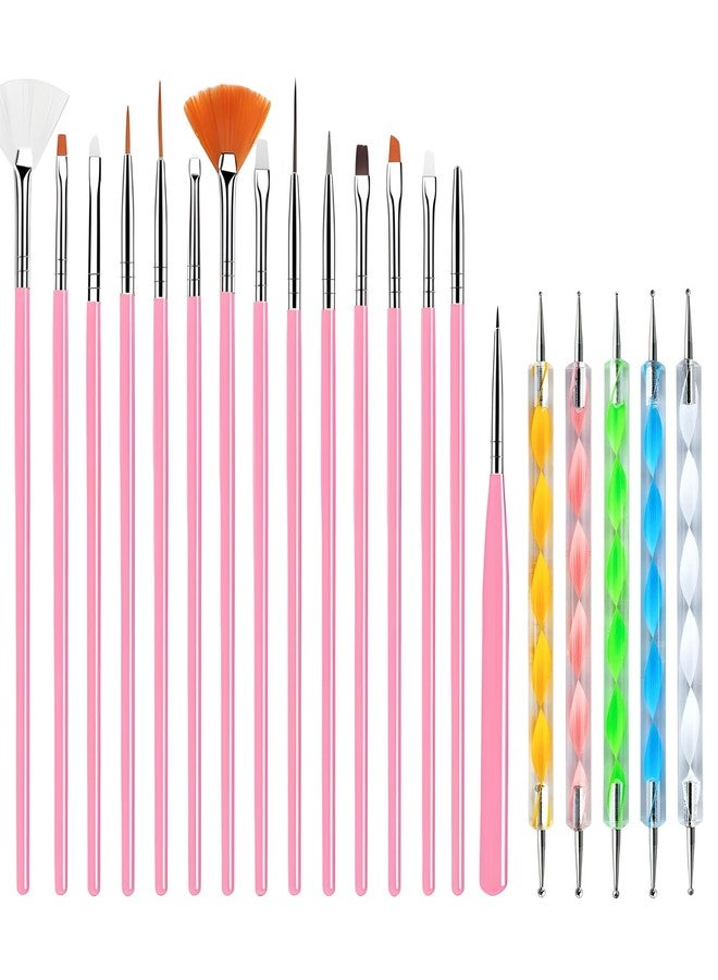 JacobsParts 20-Piece Professional Nail Art Brushes Set, Dotting Tools, Dust Brush, Nail Drawing Pen for Perfect Manicure and Detailed Designs (Pink) - Image 1