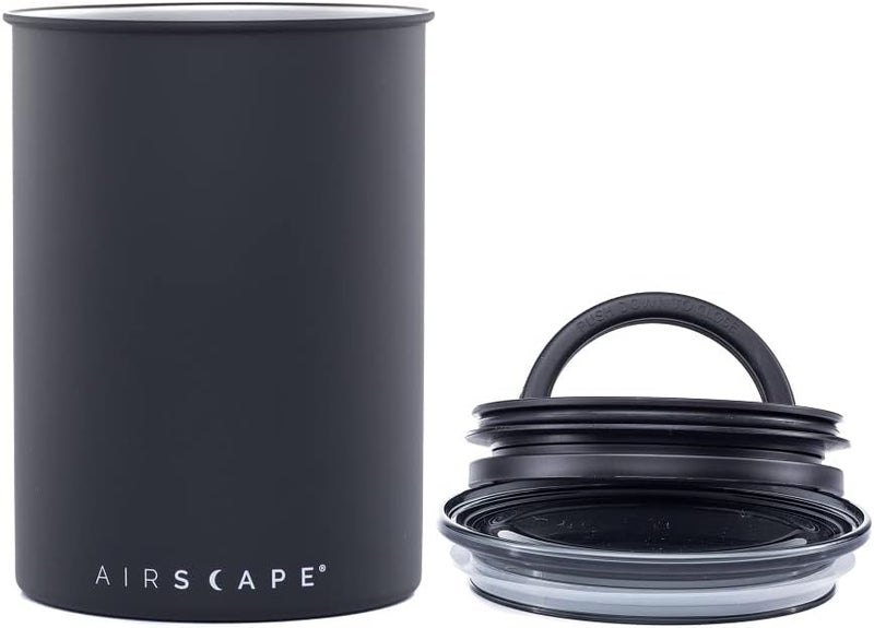 Airscape Stainless Steel Coffee Canister | Food Storage Container | Patented Airtight Container Lid | Push Out Excess Food Storage Air and Preserve Food Freshness (Medium, Matte Black) - Image 1