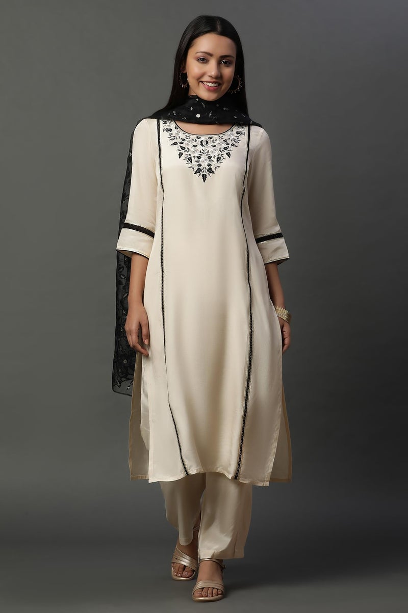 Aurelia Women's Rayon Kurta Set (24FEAS15104_Beige - Image 2