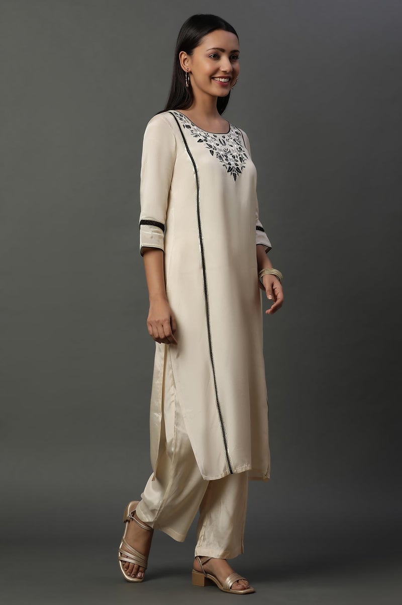 Aurelia Women's Rayon Kurta Set (24FEAS15104_Beige - Image 3