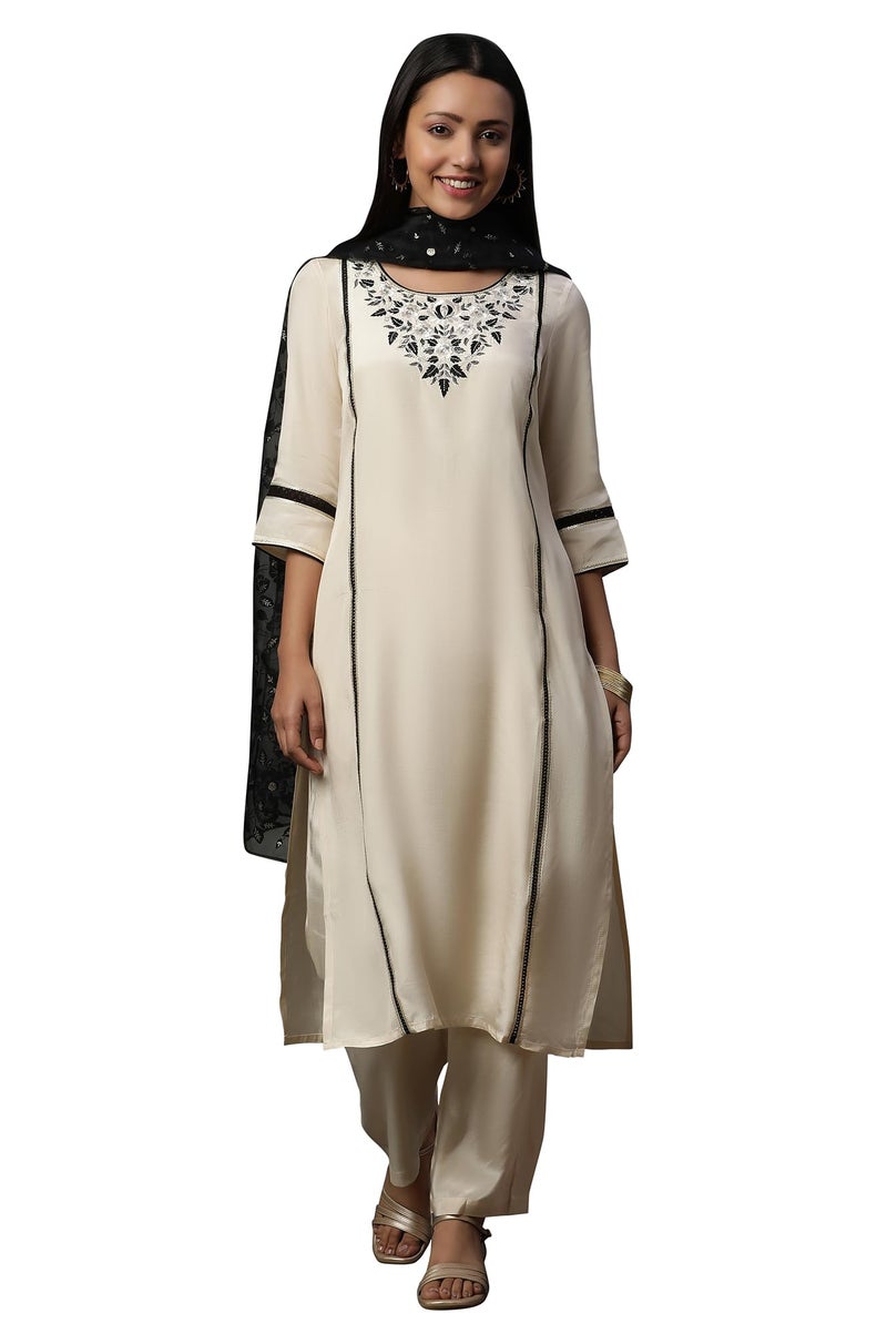 Aurelia Women's Rayon Kurta Set (24FEAS15104_Beige - Image 1