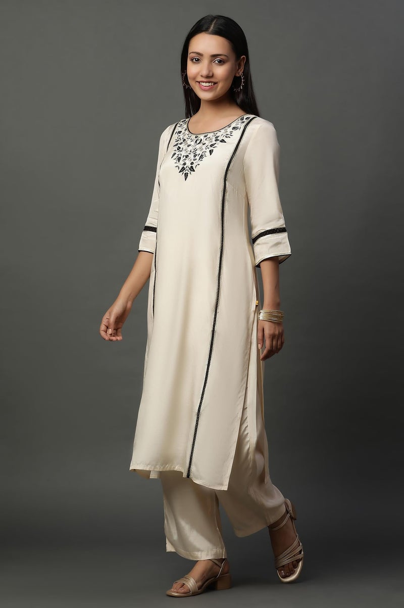 Aurelia Women's Rayon Kurta Set (24FEAS15104_Beige - Image 5