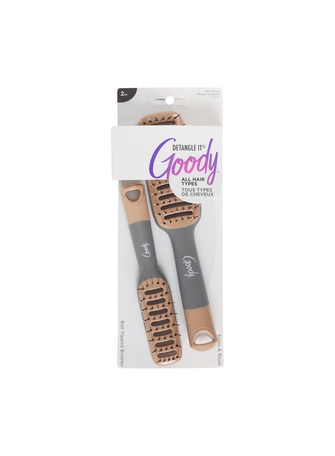 Goody Detangle It Vented Hair Brush, Quick Drying Detangler Brush with Flexible Bristle, Use as a Detangling Brush or Styling Brush to Tackle Tangles, Knots & Frizz, All Hair Types, Brown/Grey - 2 Ct - Image 1