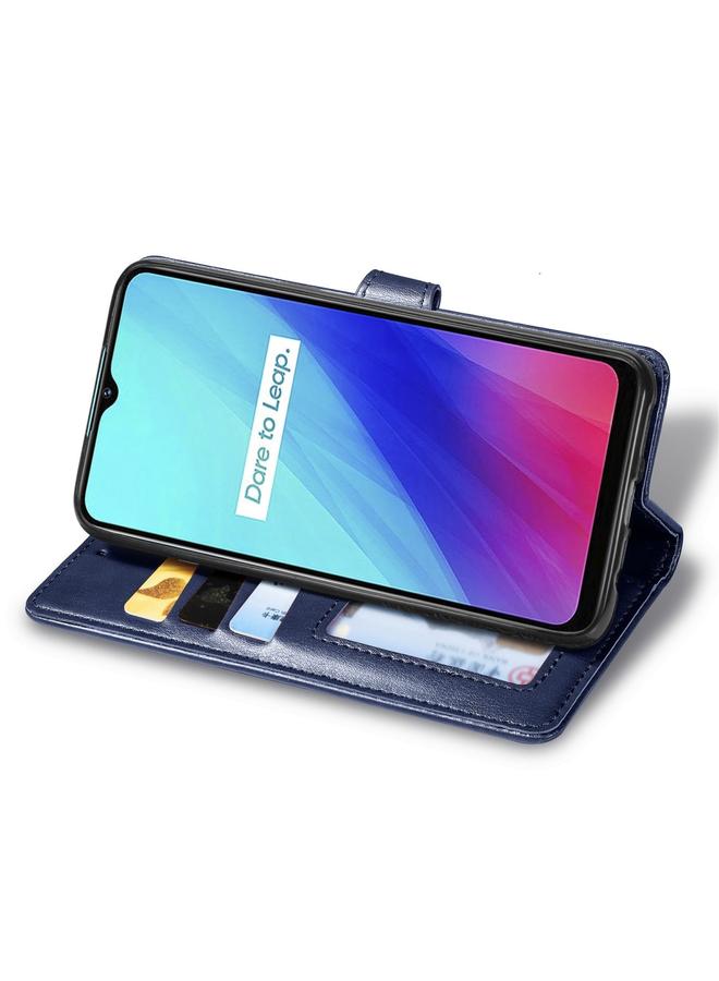 اس-توب جراب لهاتف OPPO Realme C3 Retro بلون سادة من الجلد مع مشبك وحزام وإطار للصور وفتحة للبطاقات ومحفظة ووظيفة الحامل - Image 4