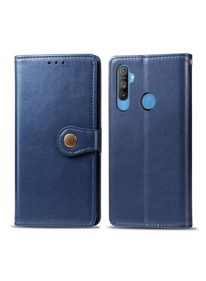 اس-توب جراب لهاتف OPPO Realme C3 Retro بلون سادة من الجلد مع مشبك وحزام وإطار للصور وفتحة للبطاقات ومحفظة ووظيفة الحامل - Image 1