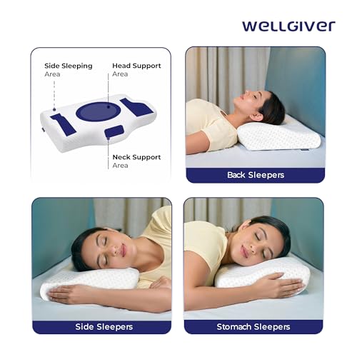 WELLGIVER Cervical Memory Foam Pillow for Neck Pain | 2 Year Warranty | 19 x 11 x 4 Inch Standard | Orthopedic Pillow Spondylitis Neck & Shoulder Pain | Washable Jacquard White Cover | Pack of 1 - Image 5