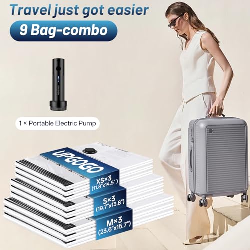 UPGOGO Travel Vacuum Bags for Luggage with Portable Electric PumpVacuum Seal Bags for ClothingPacking Cubes CompressionCruise Ship and Travel EssentialsCombo 9 Pack - Image 3