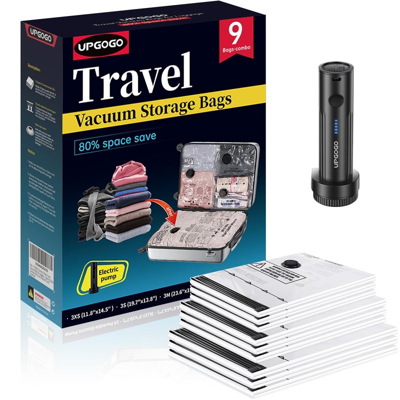 UPGOGO Travel Vacuum Bags for Luggage with Portable Electric PumpVacuum Seal Bags for ClothingPacking Cubes CompressionCruise Ship and Travel EssentialsCombo 9 Pack - Image 2