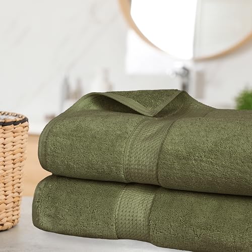 SUPERIOR Egyptian Cotton Pile Bath Sheet Set of 2 Ultra Soft Luxury Towels Thick Plush Essentials Absorbent Heavyweight Guest Bath Hotel Spa Home Bathroom Shower Basics Forest Green - Image 3