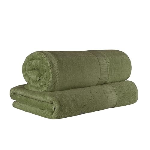 SUPERIOR Egyptian Cotton Pile Bath Sheet Set of 2 Ultra Soft Luxury Towels Thick Plush Essentials Absorbent Heavyweight Guest Bath Hotel Spa Home Bathroom Shower Basics Forest Green - Image 1