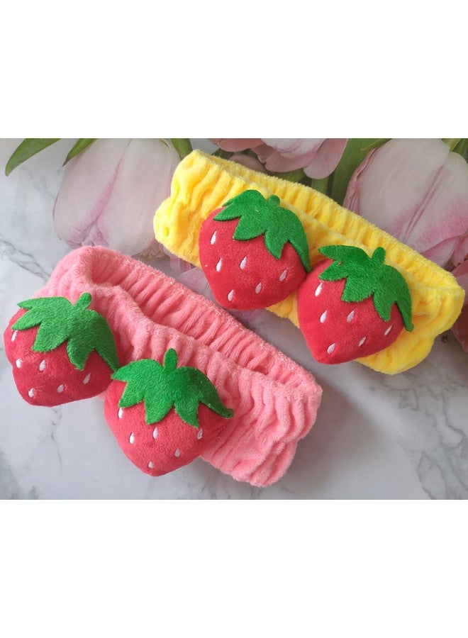 جيلوكيبو عصابة رأس جيلوكيبو بتصميم فراولة لطيفة للنساء، رباط شعر ناعم ومرن لغسل المكياج، أغطية رأس ناعمة للاستحمام، رباط شعر لقناع اليوغا والرياضة والسبا (وردي، أصفر) - Image 5