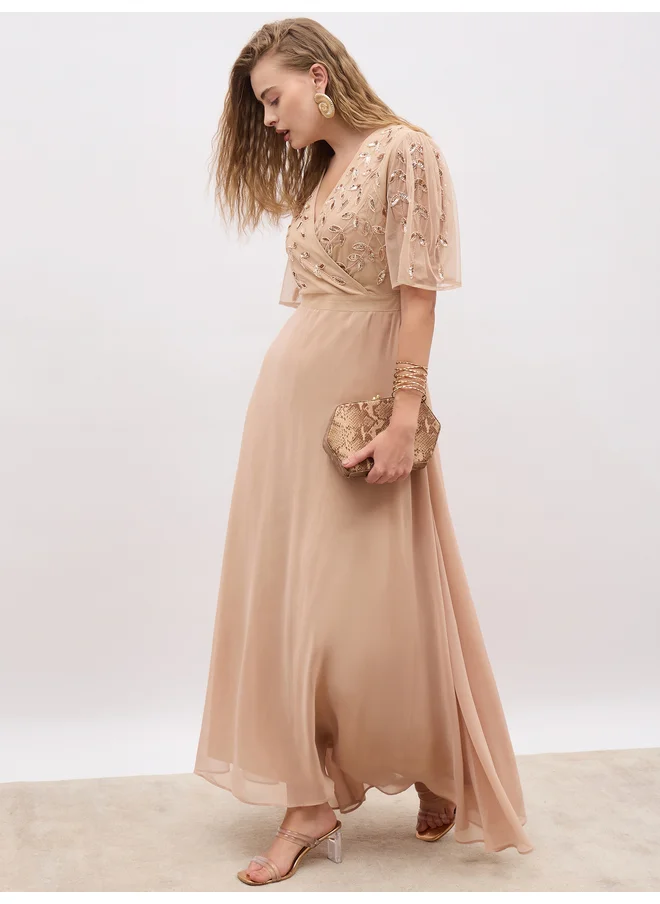 Styli Styli Limited Embellished Flared Sleeves A-Line Maxi Dress