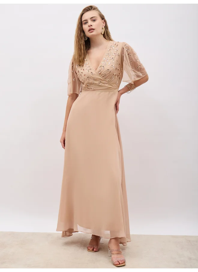 Styli Styli Limited Embellished Flared Sleeves A-Line Maxi Dress