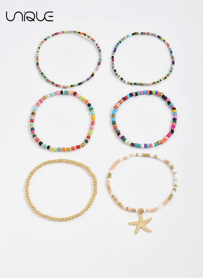 يونيك خلخال - خلخال قلادة نجم البحر - ست طبقات من الخلخال الملون - بسيط وأنيق - خلخال جديد - نساء - Image 2