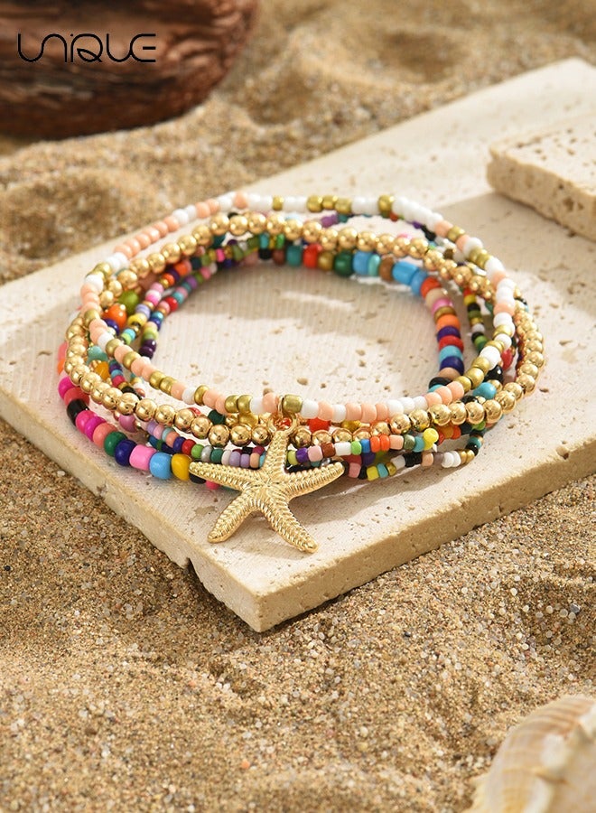 يونيك خلخال - خلخال قلادة نجم البحر - ست طبقات من الخلخال الملون - بسيط وأنيق - خلخال جديد - نساء - Image 4