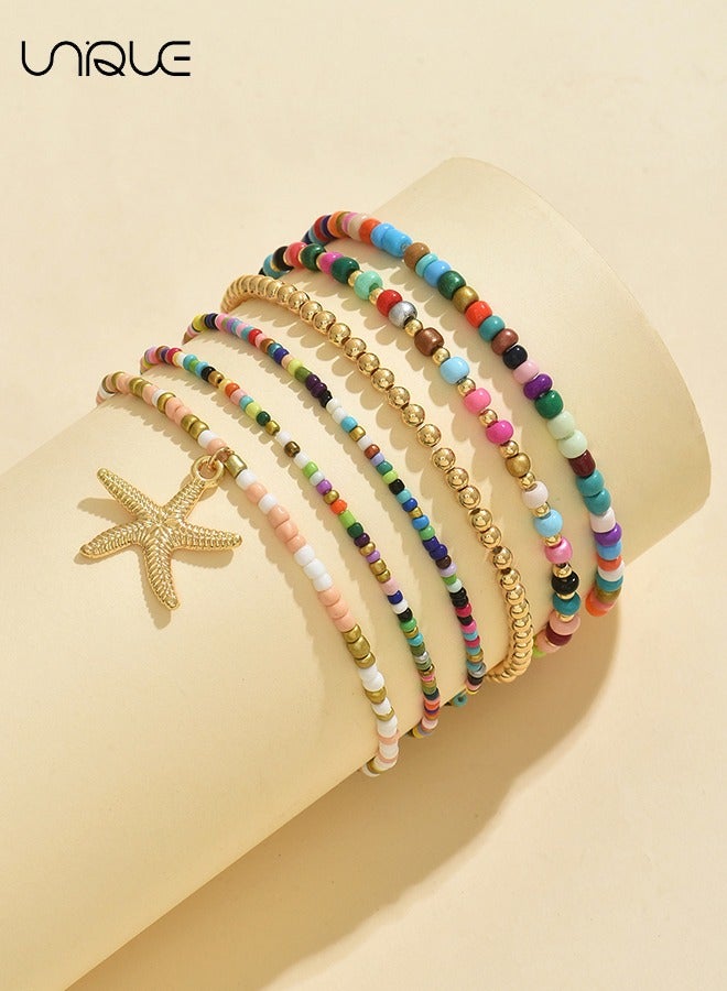 يونيك خلخال - خلخال قلادة نجم البحر - ست طبقات من الخلخال الملون - بسيط وأنيق - خلخال جديد - نساء - Image 3