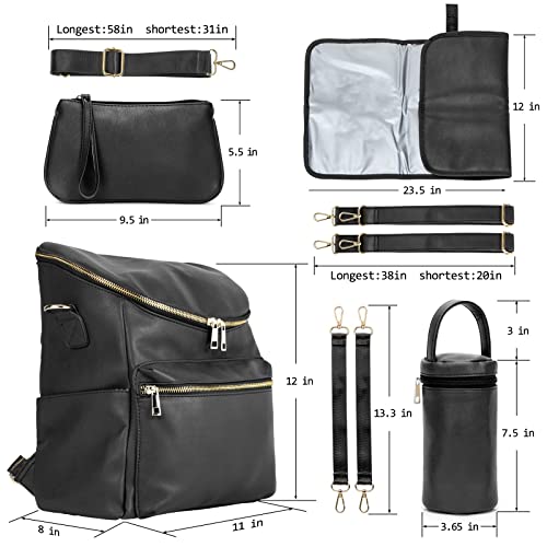 Minsong Diaper Bag Backpack,Fashion Leather Mommy Backpacks,Travel Toddler Baby Diaper Bags with in Bag Organizer and Changing Pad (Black) - Image 2