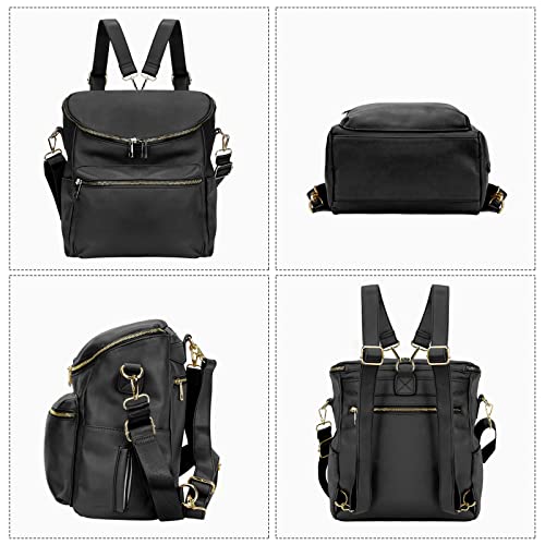Minsong Diaper Bag Backpack,Fashion Leather Mommy Backpacks,Travel Toddler Baby Diaper Bags with in Bag Organizer and Changing Pad (Black) - Image 3