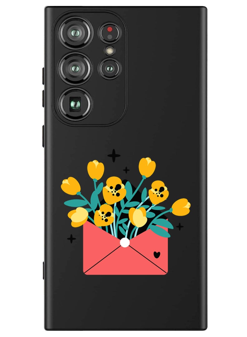Theodor Protective Slim Fit Case Liquid Silicone Cover with Full Body Protection Anti-Scratch Shockproof Case For Samsung Galaxy S24 Ultra (Black) - flowers in envelope - Image 1