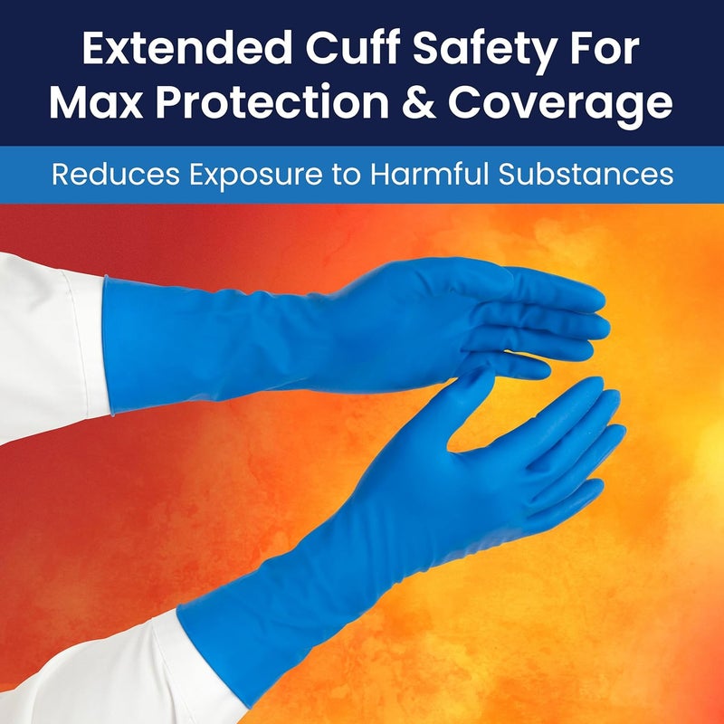 Adenna HERO Disposable Latex Gloves - 14 Mil, NFPA-Approved Heavy Duty Glove with 12" Extended Cuff & Micro-Textured Grip, Exam Grade, Powder Free, Pack of 50, Large, Blue - Image 4