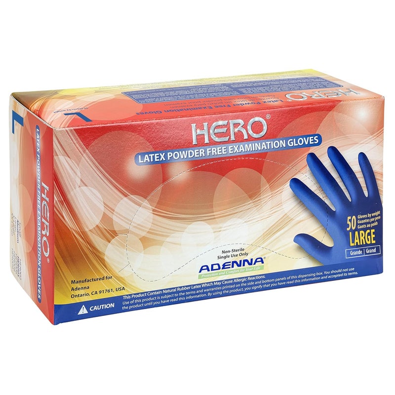 Adenna HERO Disposable Latex Gloves - 14 Mil, NFPA-Approved Heavy Duty Glove with 12" Extended Cuff & Micro-Textured Grip, Exam Grade, Powder Free, Pack of 50, Large, Blue - Image 1