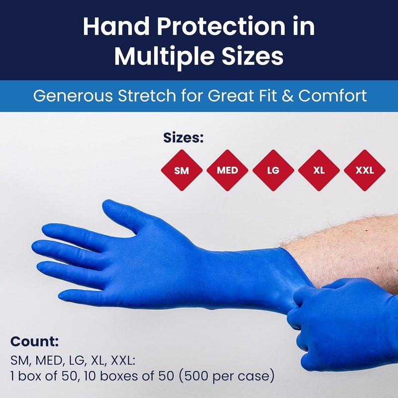 Adenna HERO Disposable Latex Gloves - 14 Mil, NFPA-Approved Heavy Duty Glove with 12" Extended Cuff & Micro-Textured Grip, Exam Grade, Powder Free, Pack of 50, Large, Blue - Image 5