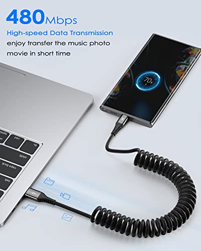sweguard Coiled USB C Cable 2pack 3.3ft, USB A to USB C Cable for Car, Fast Charger Cord for iPhone 17 16 15 Pro Max Plus Samsung Galaxy S26 S25 S24 S23 S22 S21 S20 Note 20 10 9 Flip A54 A15 A14 Pixel LG Moto - Image 3