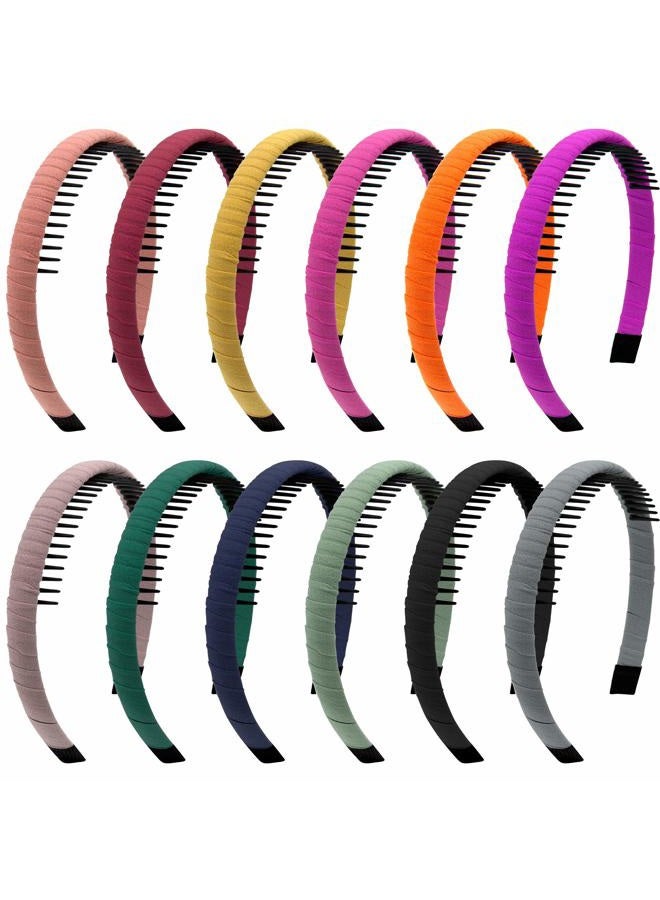 Duufin 12 Pieces Teeth Comb Headband Non-slip Hair Headbands Colorful Teeth Headbands for Girls and Women, 12 Colors - Image 1