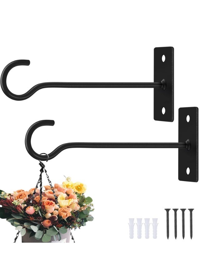 Metal Plant Hooks Wall Mounted Bracket, 6 Inch, Black, 2 Pack, for Indoor Outdoor Hanging Planters, Bird Feeders, Lanterns - Image 1