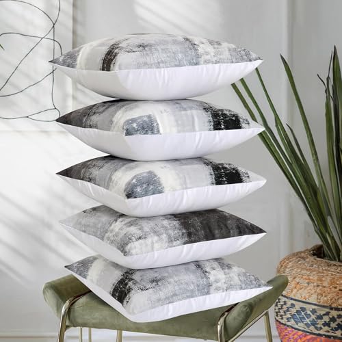 RD TREND® Velvet Satin Cushion Covers 24 Inch x 24 Inch |Art Decorative Throw Pillows for Sofa, Couch, Living Room, Home Décor Cushion Cover Set of 5 (White Black) - Image 1